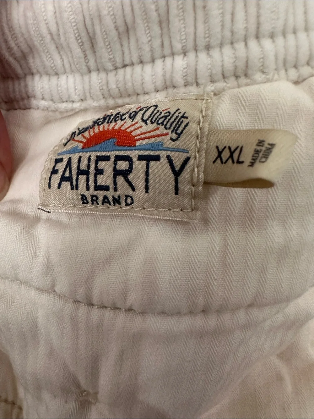 Faherty Corduroy Shorts Mens XXL White Stretch Elastic Waist Organic Cotton 6”
